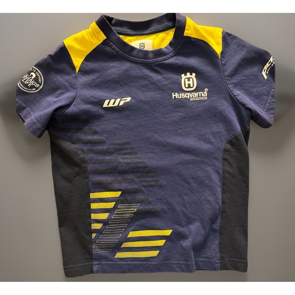 Husqvarna Motorcycles Youth Shirt Size 128 7-8Y Blue Yellow Motocross Tee